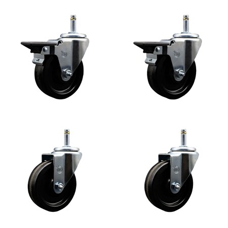 Service Caster 4'' Phenolic Wheel Swivel 7/16'' Grip Ring Stem Caster Set 2 Brakes, 4PK SCC-GR20S414-PHR-PLB-716138-2-S-2